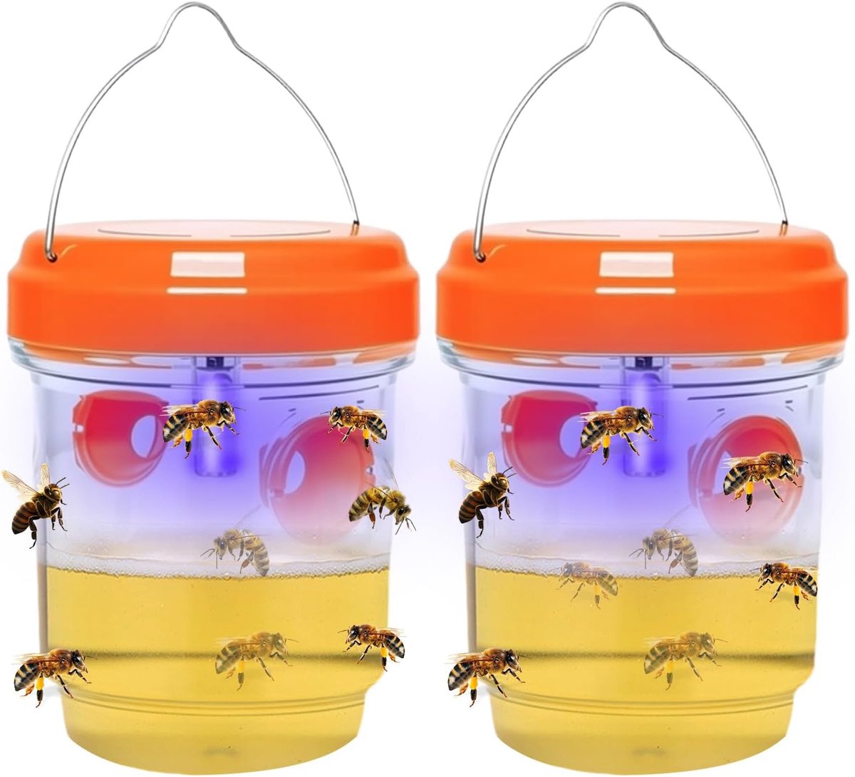 Vallen, wespenval om op te hangen, wespenvallen voor buiten, aantrekken van muggen door LED-licht, geschikt voor wespen en als vliegenval, insectenval (oranje