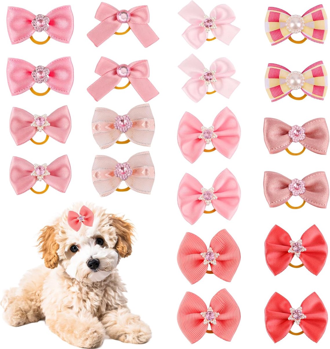 20st Kleine Hondenhaarstrikken met Elastiekjes, Puppyhaarstrikken Meerdere Stijlen Schattige Verzorgingsaccessoires voor Hondenhaar voor Dagelijks Gebruik Als Huisdier Tijdens Feestdagen