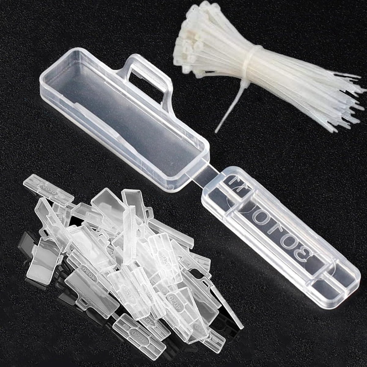 100 stuks kabeletiketten, tandendoosjes, set transparante kabelbinders, dagdoos, herbruikbare kabeletiketten, waterdichte etiketten voor witte kabels, etiketteringsetiketten