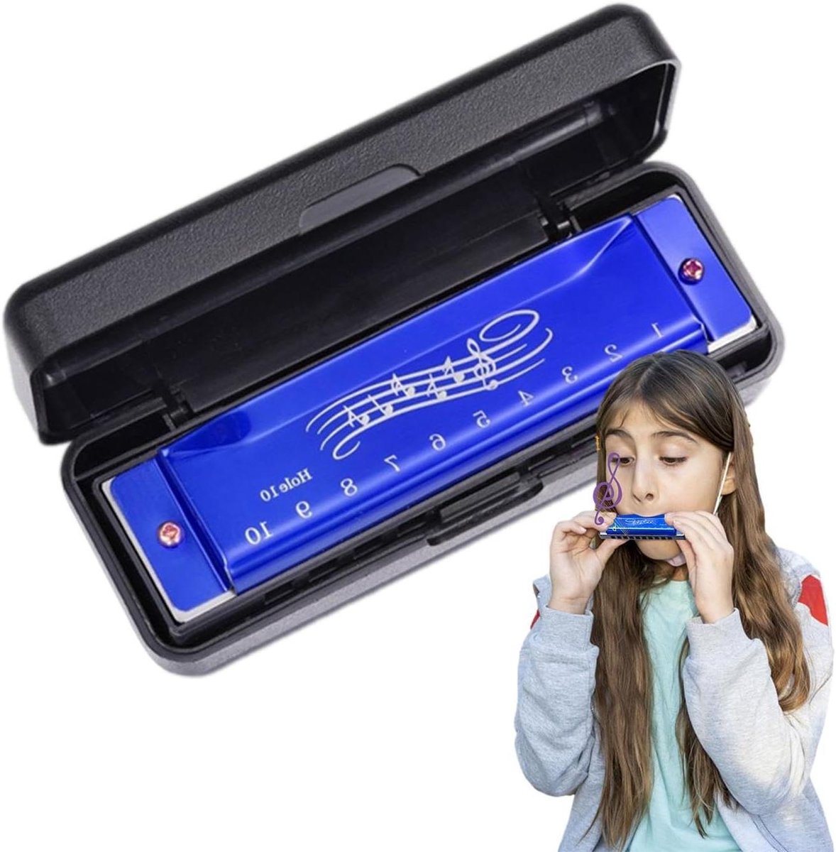 Mondharmonica Kinderen - Muziek Harp - Muziek Ontdekken - Veilig Materiaal - 10 Gaten - Blauw