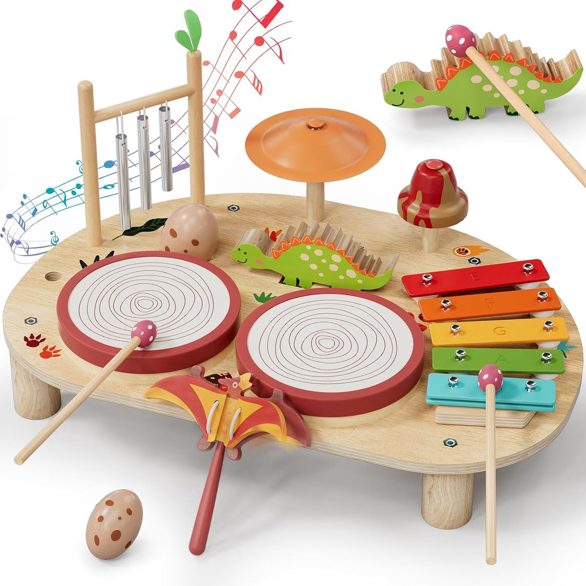 Drumset, Montessori educatief speelgoed voor 1 2 en 3 jaar oud, houten muziekinstrumenten voor peuters 1-3, baby muzikaal speelgoed voor 6-12 maanden, 1 jaar oude jongens meisjes