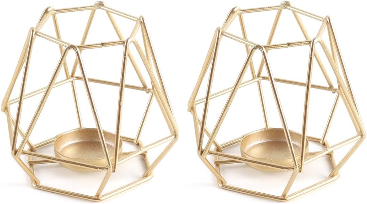 2 PCS de Decoratie van de Ijzeren Kaarshouder, Ijzeren Geometrische Vormkaarshouders voor de Decoratie van de Huiswoonkamer, Goud