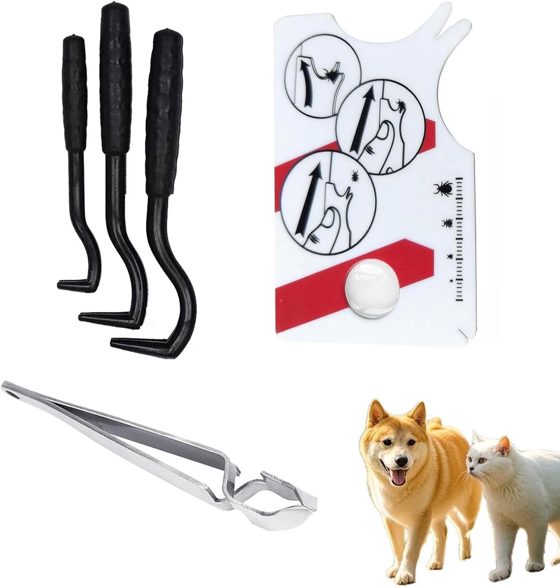 6-delig voor huisdieren, inclusief 2 vergrootkaarten en tekentang, vlooienkam en verzorgingsaccessoires, veilige verwijdering voor honden, katten en mensen