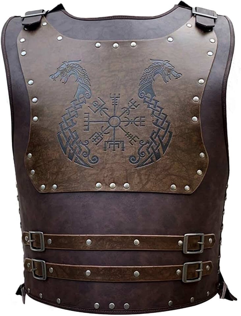 Viking Warrior PU Lederen Borstpantser Reliëf Bijlschild, Retro Ridder Lederen Lichaamspantser, Middeleeuws Lederen Pantser Voor LARP/Cosplay-Activiteiten
