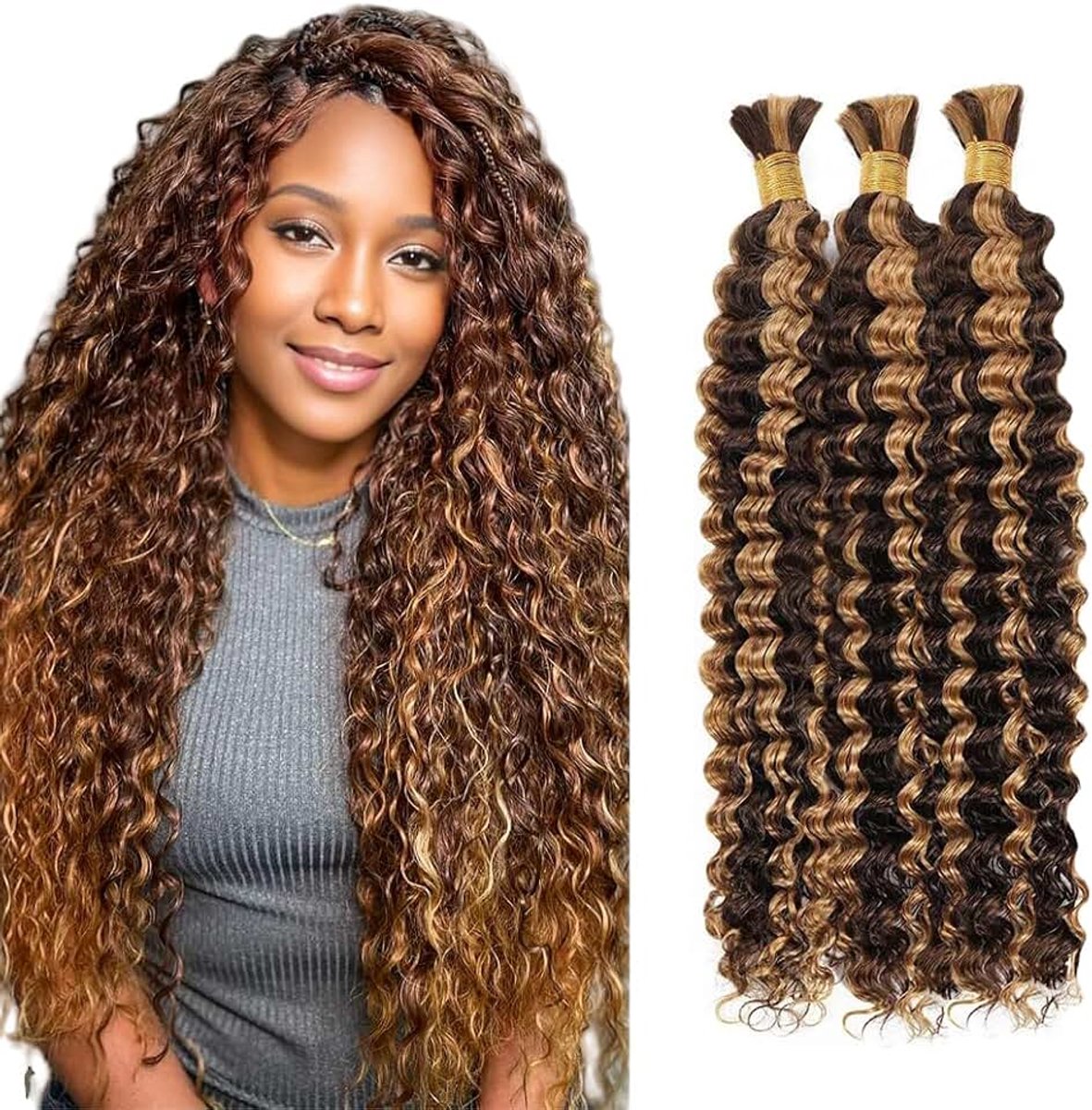 Wave Bulk hair for Braiding #4/27 Highlight Blonde Menselijk haar No Weft Premium Braiding Hair Extensions for Boho Braids With Minimal Tangle 3 Bundles/Pack 18 18 18 Inch