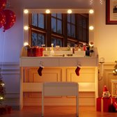 Kaptafel - Make Up Tafel - Inclusief Krukje - Met Spiegel en 8 LED Lampen - Met Stopcontacten - USB & Type-C - 3 Lichtkleuren - 2 Laden en 3 Opbergvakken - 138 x 80 x 40 cm (H x L x B) - Voor Slaapkamer Kleedkamer - Wit
