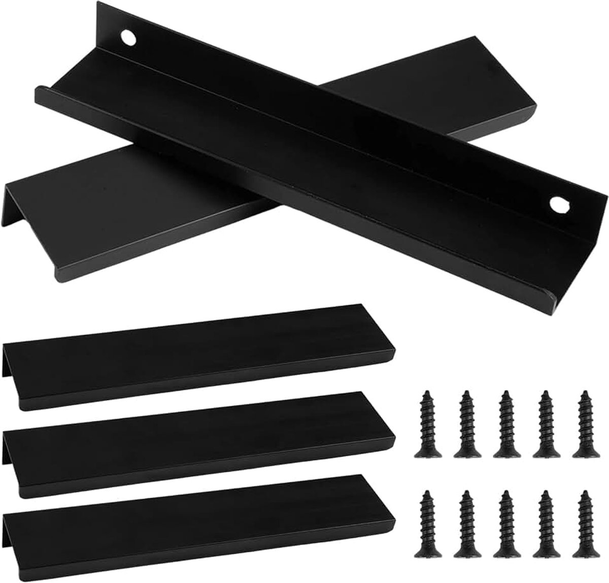 5 Stuks Verborgen Kastgrepen 150 mm, Zwarte Meubelgrepen, voor Meubels | Aluminium Keukengrepen met 10 Schroeven, Gatafstand 128mm Meubeldeurgrepen, voor Slaapkamer, Kledingkast, Deur