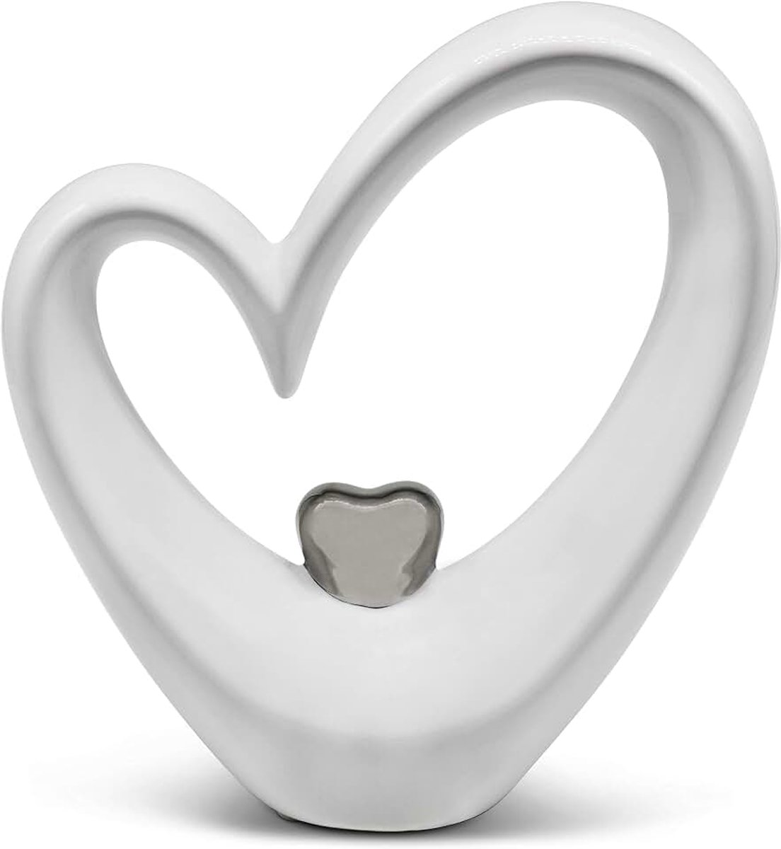 Hart voor decoratie - modern deco-hart 19 cm groot in wit & zilver - decoratie in de vorm van een hart - zeer geschikt als cadeau-idee