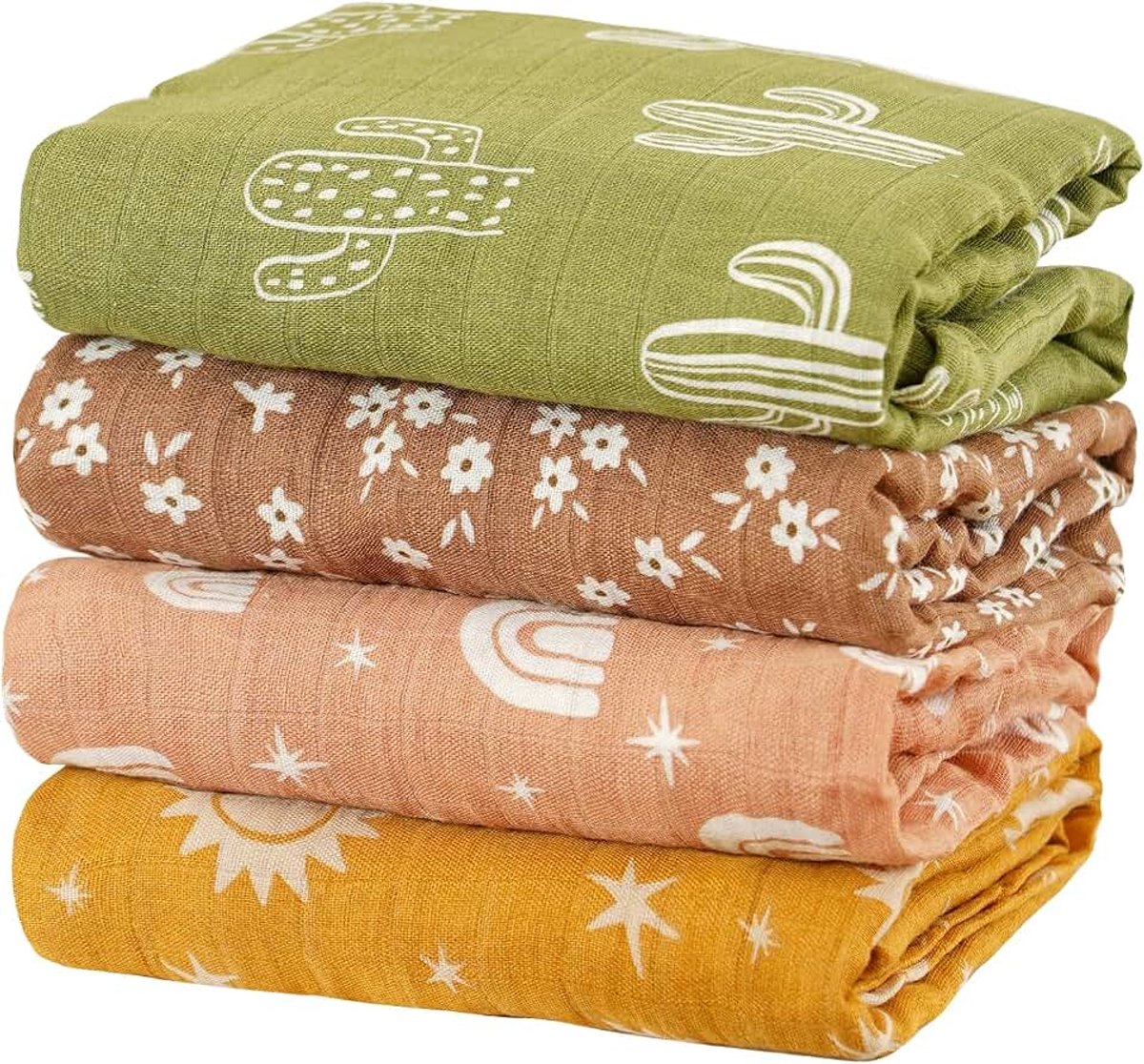 4 Set Mousseline Inbakeren Dekens-Leuke Zachte Print Baby Handdoek Wrap 120x110cm Baby (Cactus)