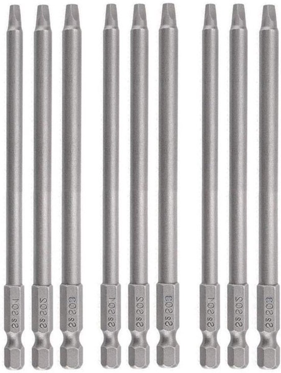Set van 3 Magnetische Vierkante Schroefbits 100mm met 1/4-Inch Hex Shank - SQ1, SQ2, SQ3 voor Precisiewerk en Klusprojecten