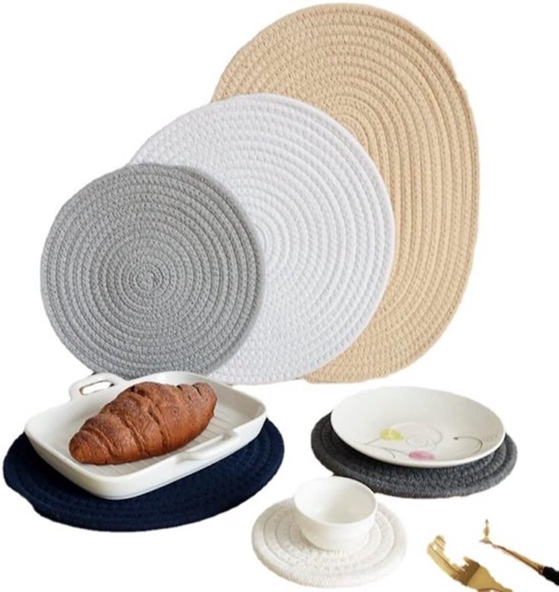 Ovale katoenen placemats, antislip en hittebestendig, ideaal voor eetkamer en keuken, marineblauw, 30 x 40 cm, duurzaam en stijlvol decoratieaccessoire