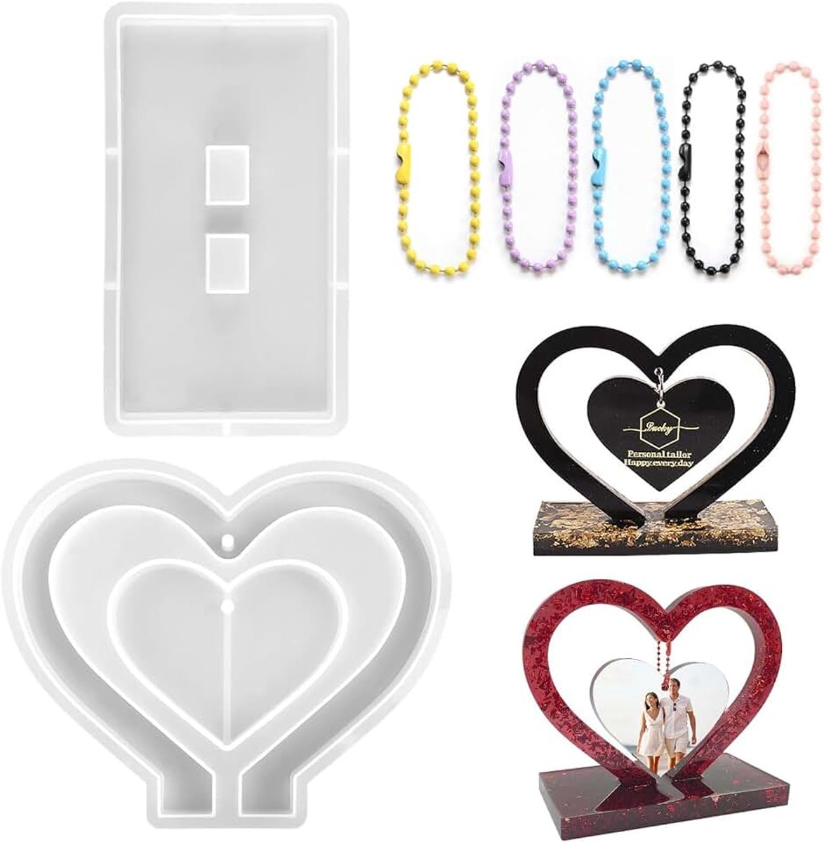 Mal hartvorm siliconen hanger vormen decoratie fotolijst met ketting kralen ijzer voor gieten DIY ambachten sieraden handgemaakte geschenken woondecoratie