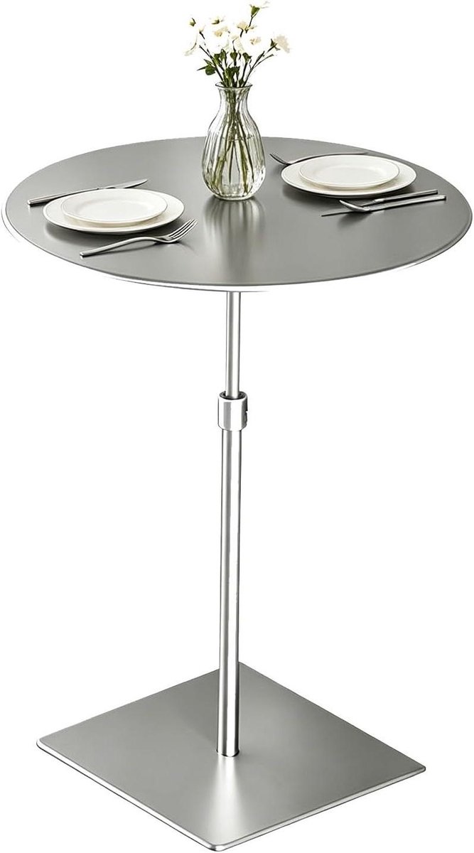 Eettafel met Verstelbare Hoogte - Buitentafel Bartafel - Terras Gebruik - Roestvrij Staal - Diameter 35cm - Zilver