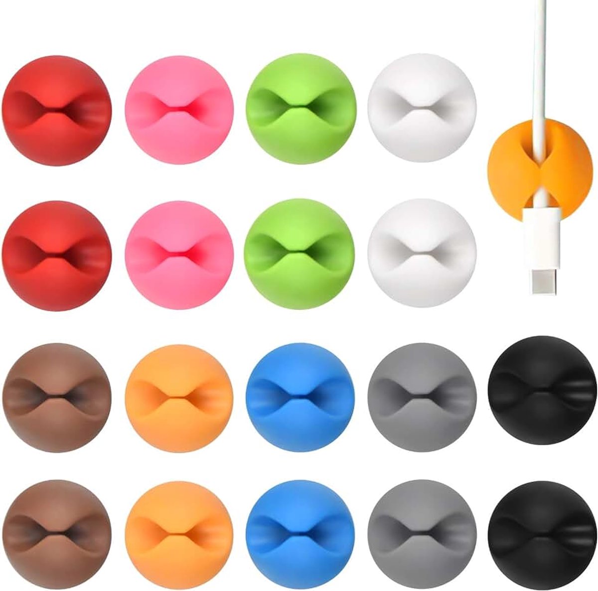 Kabelclips, 18 stuks, kabelorganizer, bureau, zelfklevend, kabelclips, voor thuis en op kantoor, kleurrijk