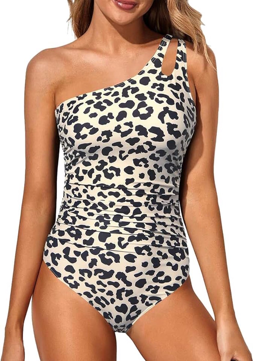 Eendelig badpak voor dames, V-hals, curvy, elegante buik, ruches, push-up, beachwear, monokini, buikcontrole, vintage, sexy, hoge taille, zwempak, slimfit, eendelig strandbadpak