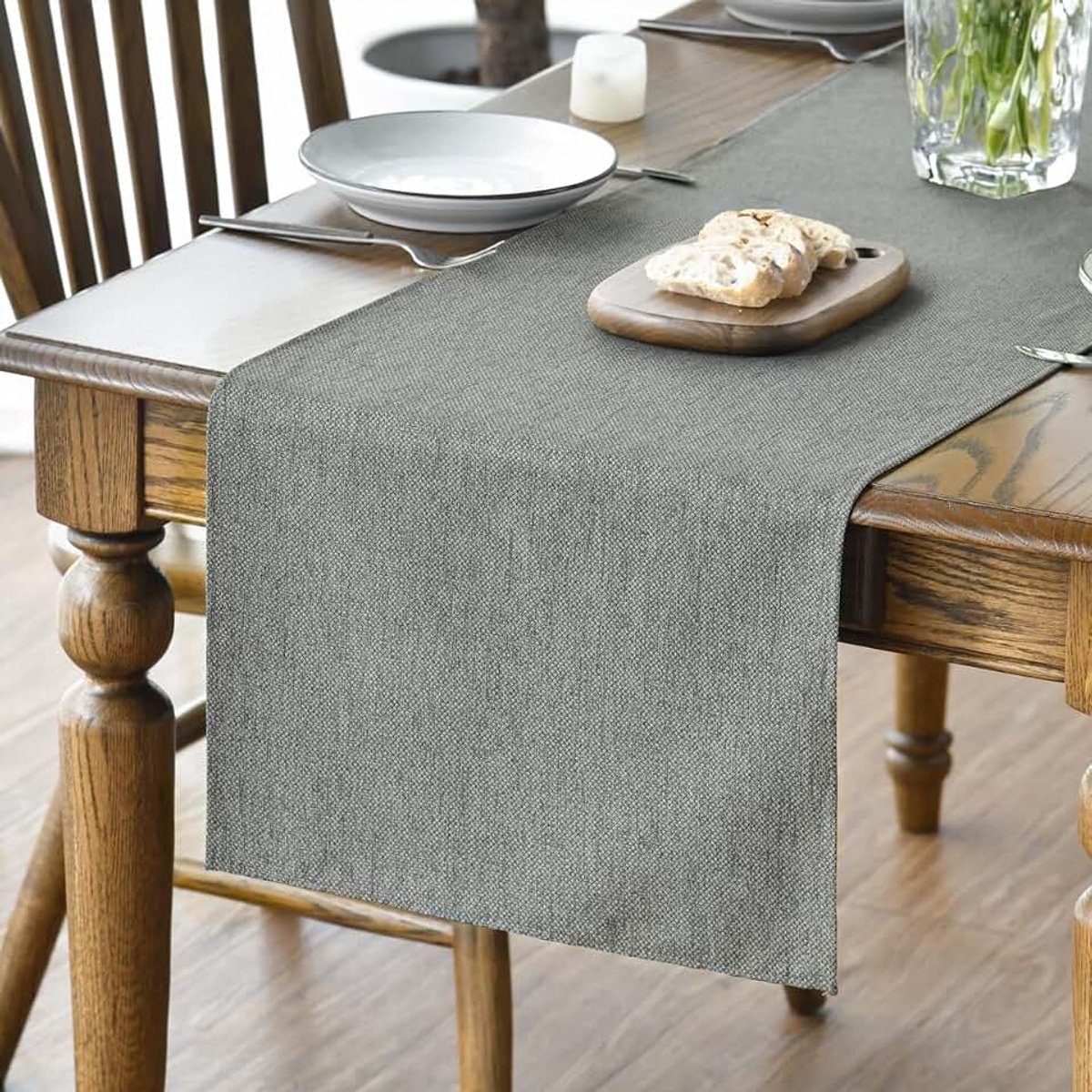 Mode Tafelloper in lichtgrijs voor de herfst, wasbaar, keuken, eettafel, tafeldecoratie, binnen, vakantie, feestdecoratie, 40 x 100 cm