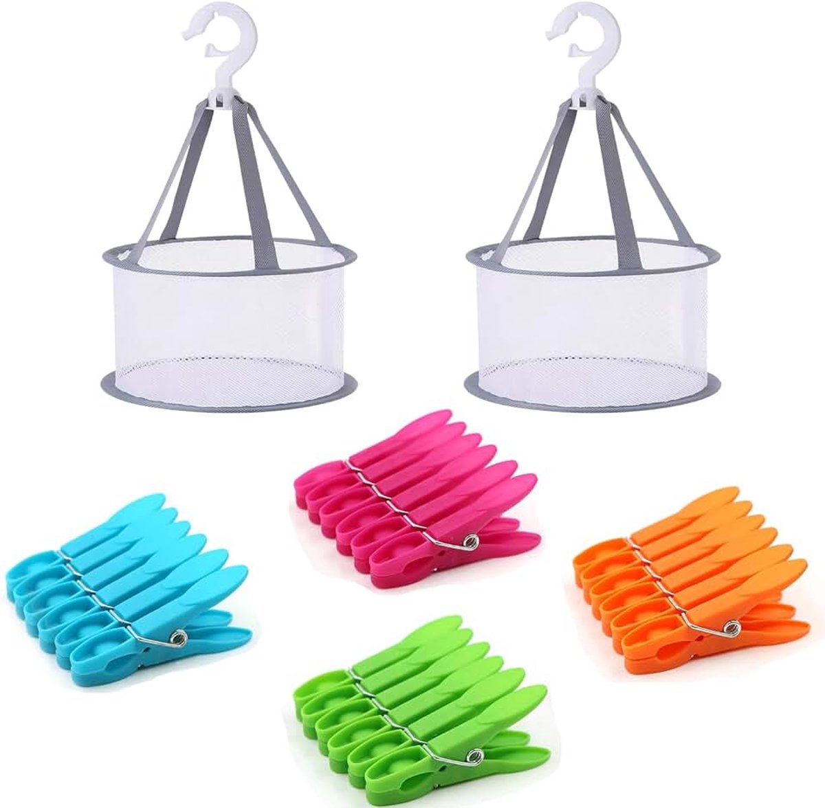 Wasknijpers, 2 stuks wasknijpers, windbestendige kleurrijke wasknijpers zonder afdruk, plastic knijperzakken voor wasknijpers, sokkenklemmen voor waslijnen en kleding