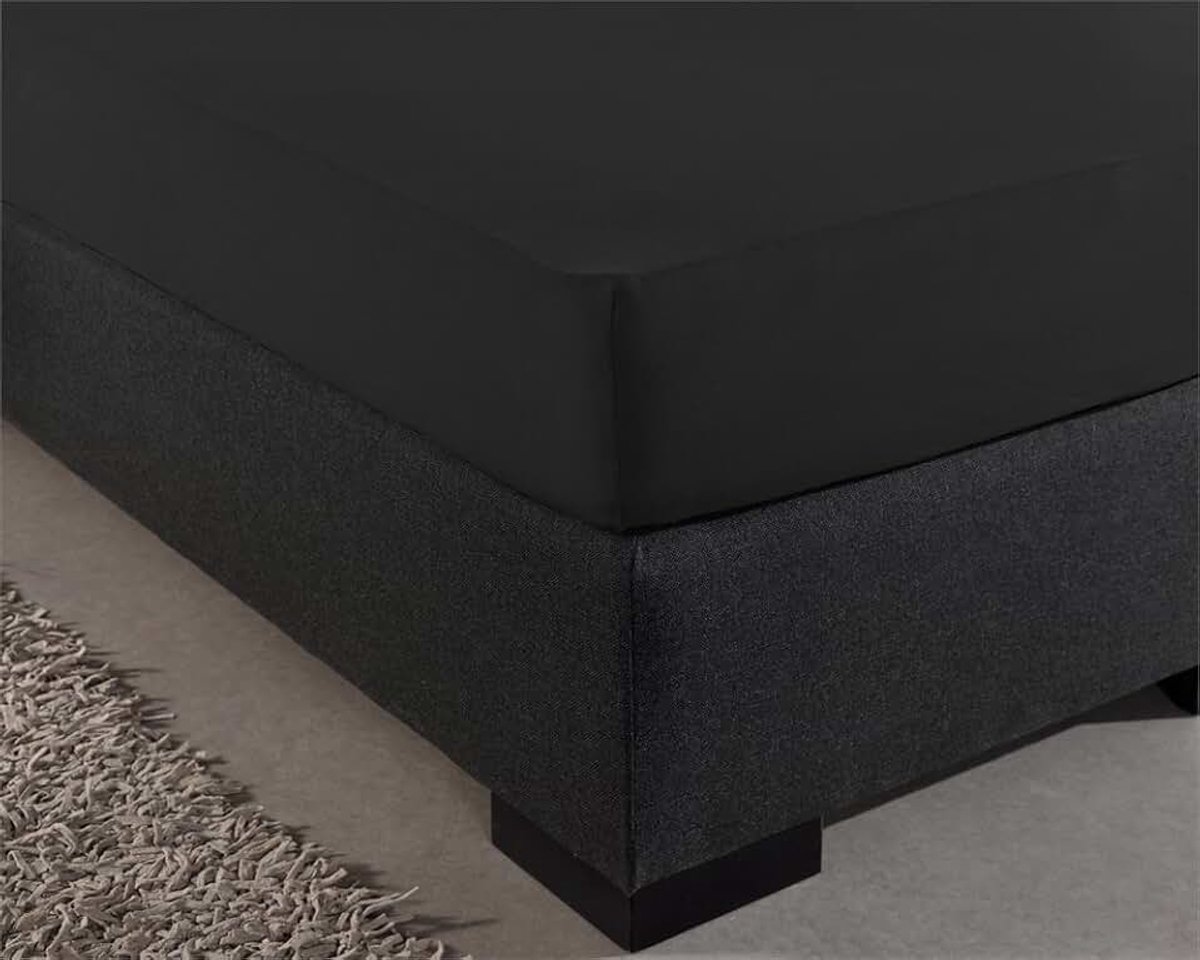 Hoeslaken 100% Katoen, Voor Standaard Matrassen tot 30cm, Vochtabsorberend en Warmteregulerend, Zwart, 90 x 220 cm