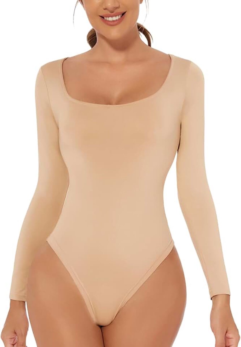 Body met lange mouwen voor dames, hoekige hals, bodysuit, bovenstuk, basic vierkante hals, onderhemd voor vrouwen