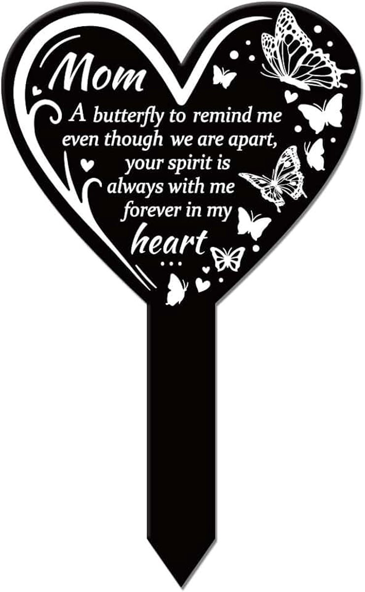 Hartvormige Vlinder Memorial Moeder Tuin spel Memorial Remembrance Plaque spel voor Begraafplaats Acryl Graf spel Waterdichte Sympathie Tuin spel voor Yard Grave Cemetery