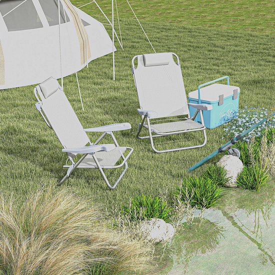 Set van 2 opvouwbare campingstoelen, campingstoel met 6-voudig verstelbare rugleuning van gaas en hoofdsteun, 62 x 65 x 80 cm lichtgrijs — afbeelding 2