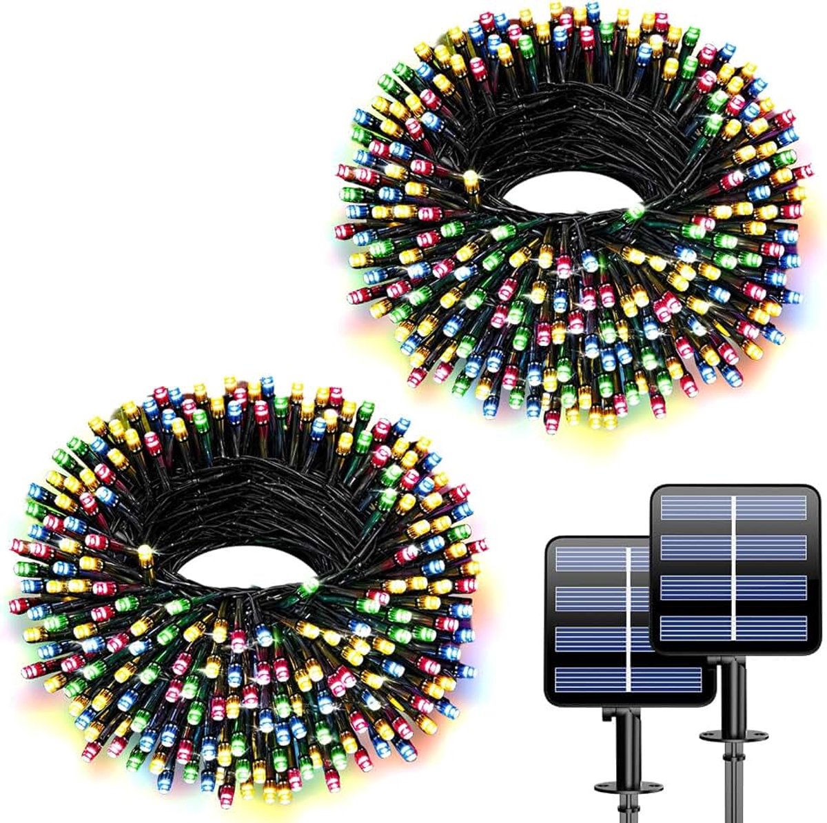 Lichtketting op zonne-energie voor buiten, 2 stuks lichtketting op zonne-energie met oplaadbare zonne-batterij, 8 modi, led-licht voor Kerstmis, tuin, kamer, buiten, binnen, kleur 20