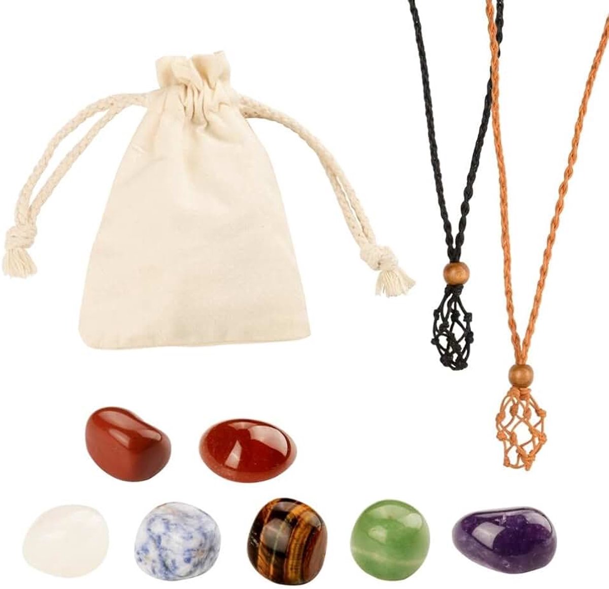 Helende kristallenset, zeven chakra-stenen, halsketting, 7 chakra-stenen, energiekristallen voor meditatie (verpakking)