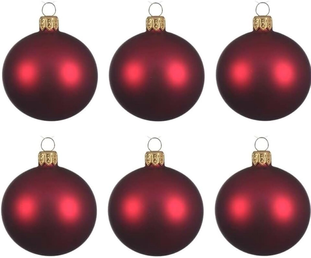Kerstballen 6 cm - Mat/matte - Kerstboomversiering donkerrood
