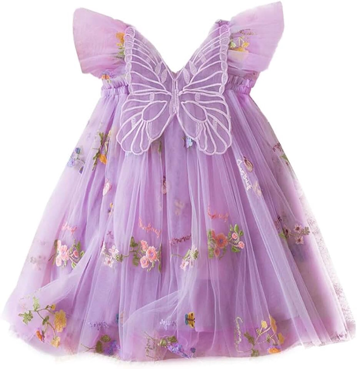 Tule jurk met tutu voor meisjes, met vlinderborduurwerk, voor feest, verjaardag, prinsessenjurk
