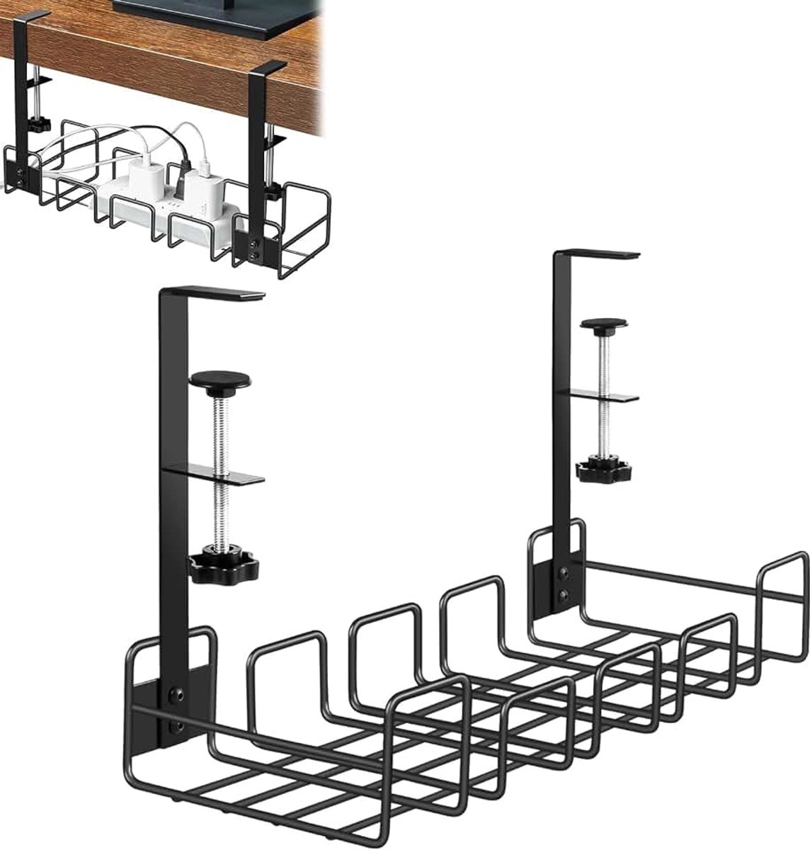 Kabelgoot Bureau Zonder Boren, Kabelbeheerlade Voor Onder Bureau, Schrijftafel Kabelmanagement, Metalen Kabelgoot met Klem, Zonder Boren, voor Het Beheer van Kabels en Stekkerdozen, Kantoor