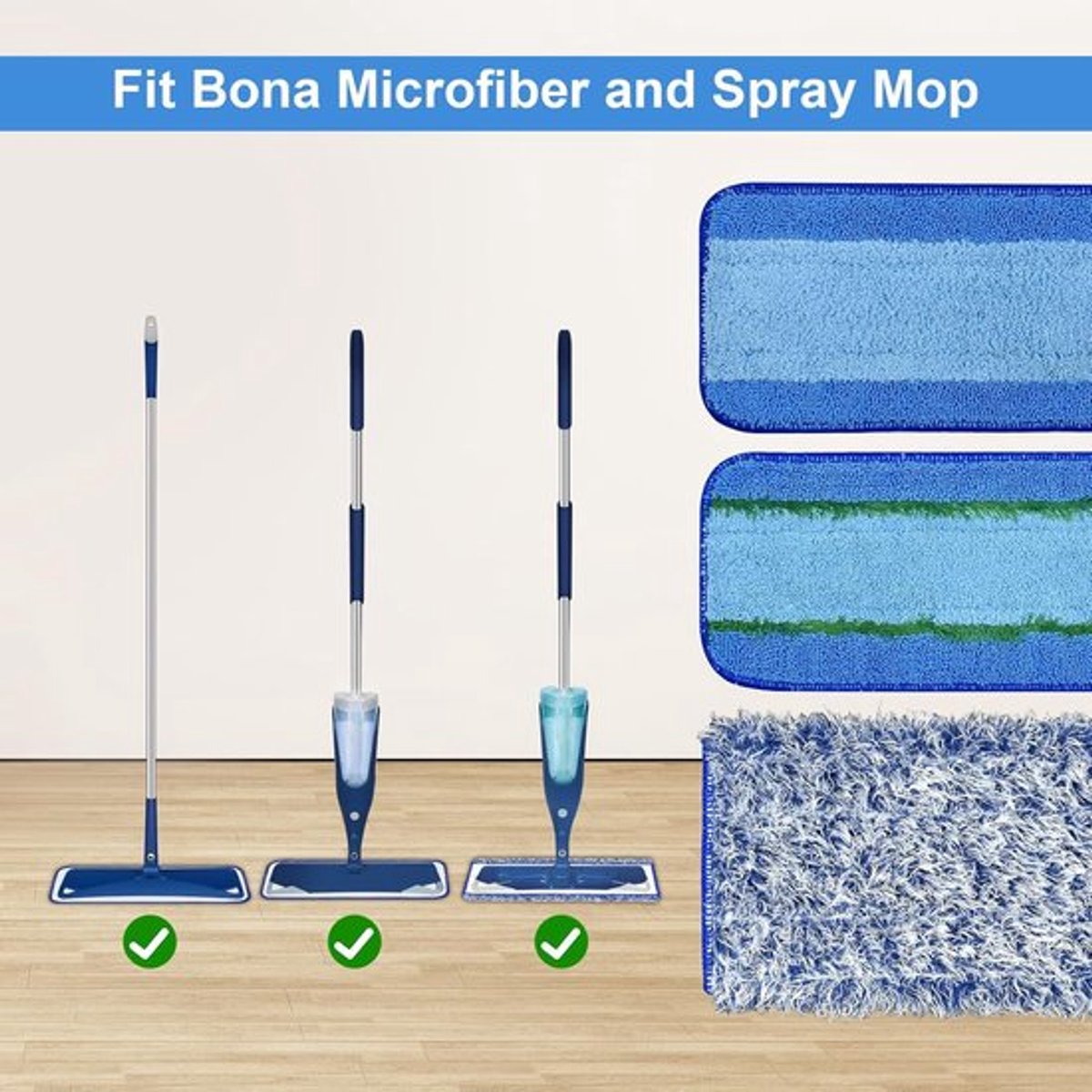 Geschikt voor Bona Bona mop doekje vervangend hoofd plak fiberdoek 46cm schoonmaakdoekje accessoires grijs jacquard model 6 stuks