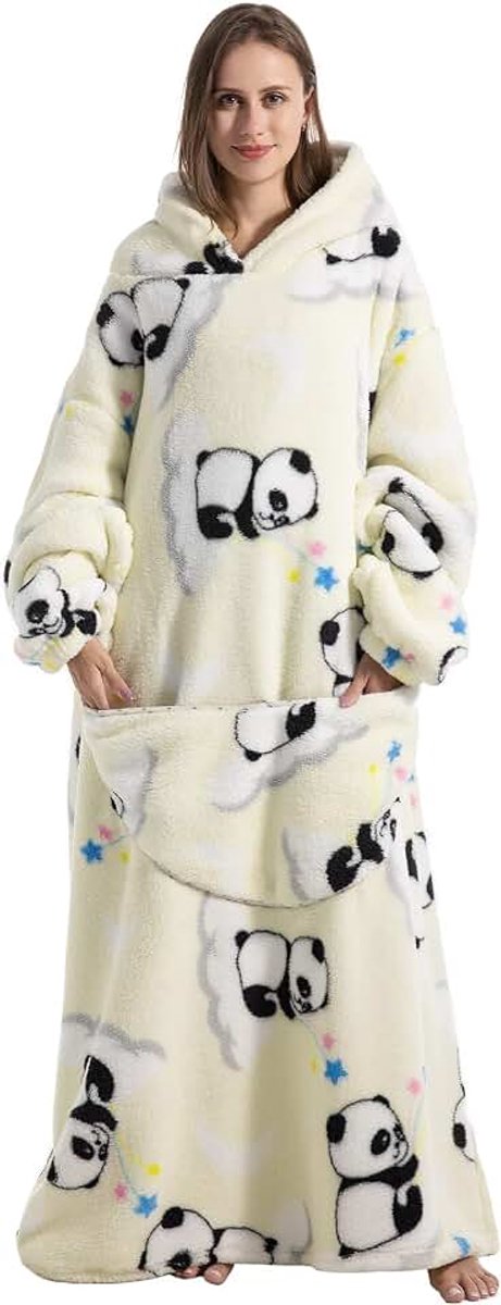 Lange oversized deken hoodie, draagbare deken met capuchon voor dames en heren, zachte fleece draagbare gooi gigantisch sweatshirt voor volwassenen met zak
