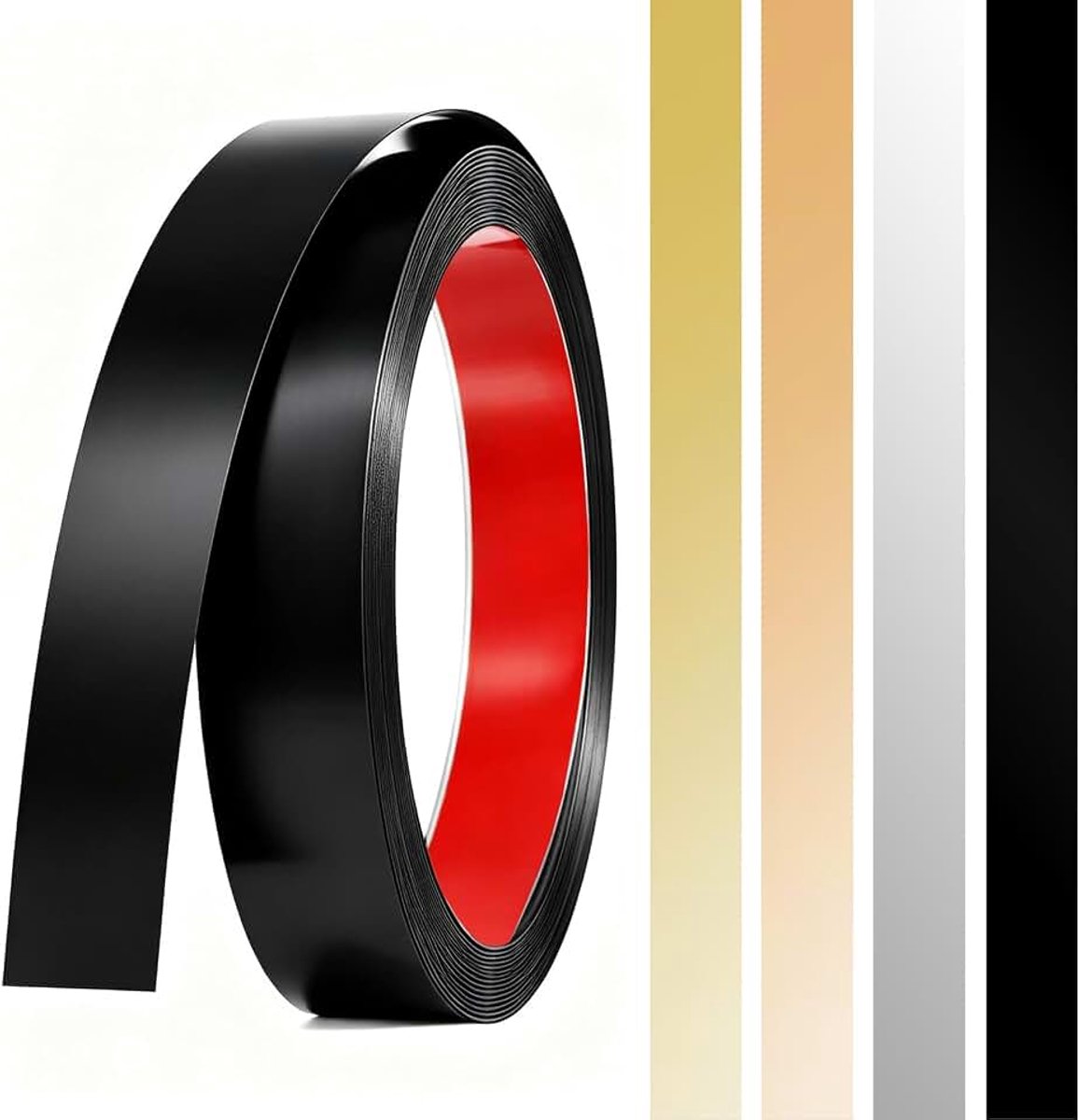 Metalen band, zelfklevend, metalen strips, sierlijsten, roestvrij staal, wandlijsten, schillen en plakken, metalen lijst voor muur, open haard, spiegelframe, plafond, zwart, 12 m x 30 mm