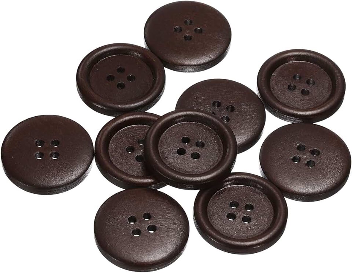 Knopen, 28 mm, ronde reserveknopen om te naaien, met 4 gaten voor kleding, doe-het-zelf handwerk, decoratie, donkerbruin