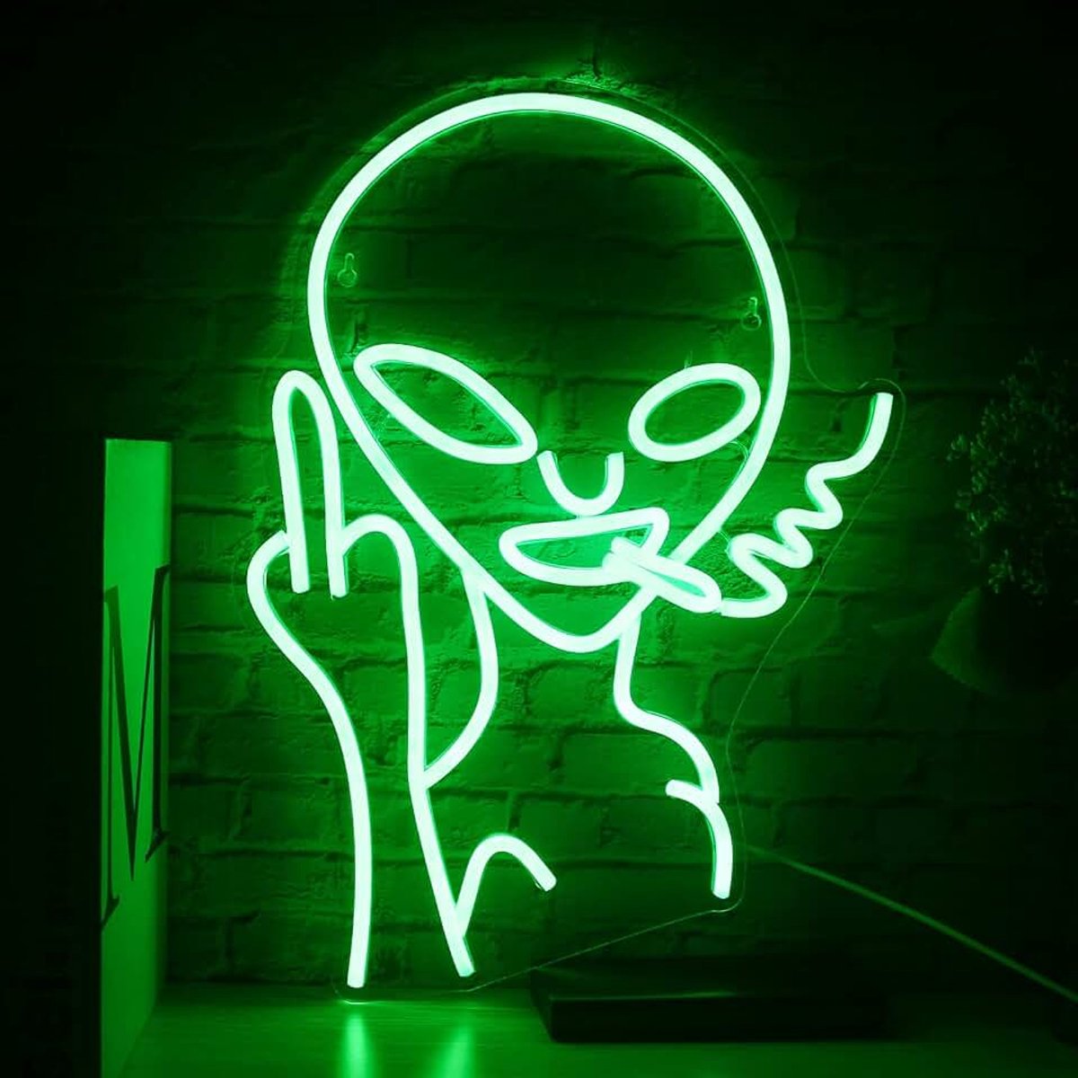 Groene rokende alien, ledneonverlichting, wanddecoratie, USB