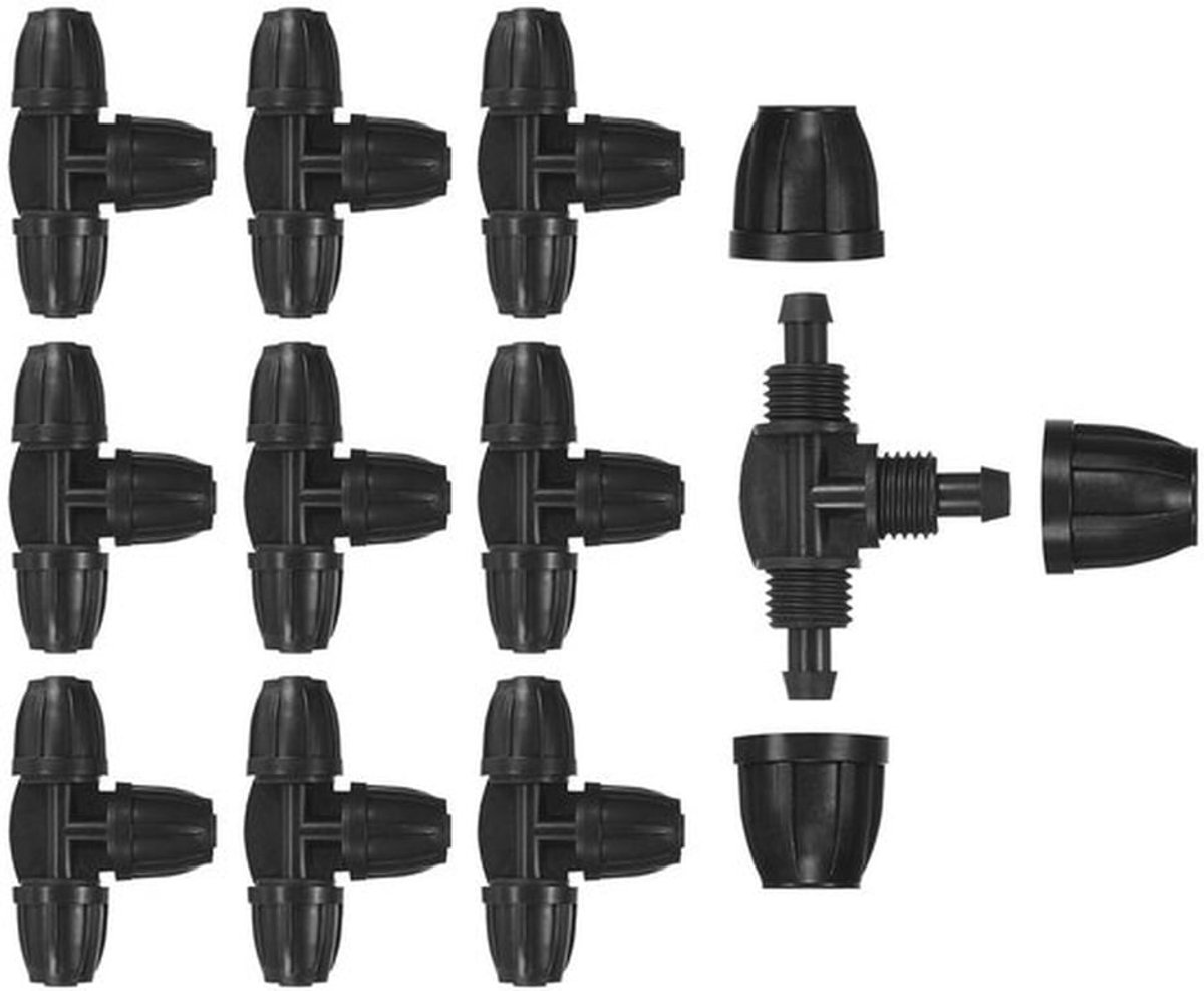 Set van 10 Barbed Drip Irrigatie en Slang Fittingen, 3/8 Inch Pijpverbinder, 3-Weg T-Koppeling voor Tuinirrigatie en Kassen, Drip Irrigatie Onderdelen