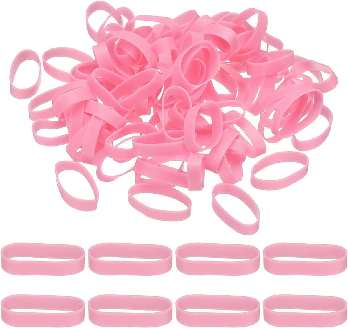 250 stuks siliconen kabelbinders, 17 mm zware kleine sterke elastiekjes, siliconen elastiekjes voor koordbeheer thuiskantoor organisatie, roze (27 x 5 x 0,6 mm)