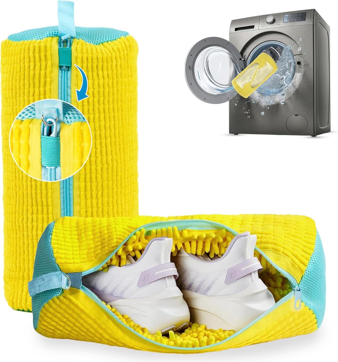 2 Stuks Waszak Schoenen - Schoenwaszak voor Wasmachine - Wasnet voor Schoenen - Waszakken voor Sneakers - Met Rits en Hangende Ring – 360° Uitgebreide Reiniging - Schoenwaszak voor Sport, Witte Schoenen
