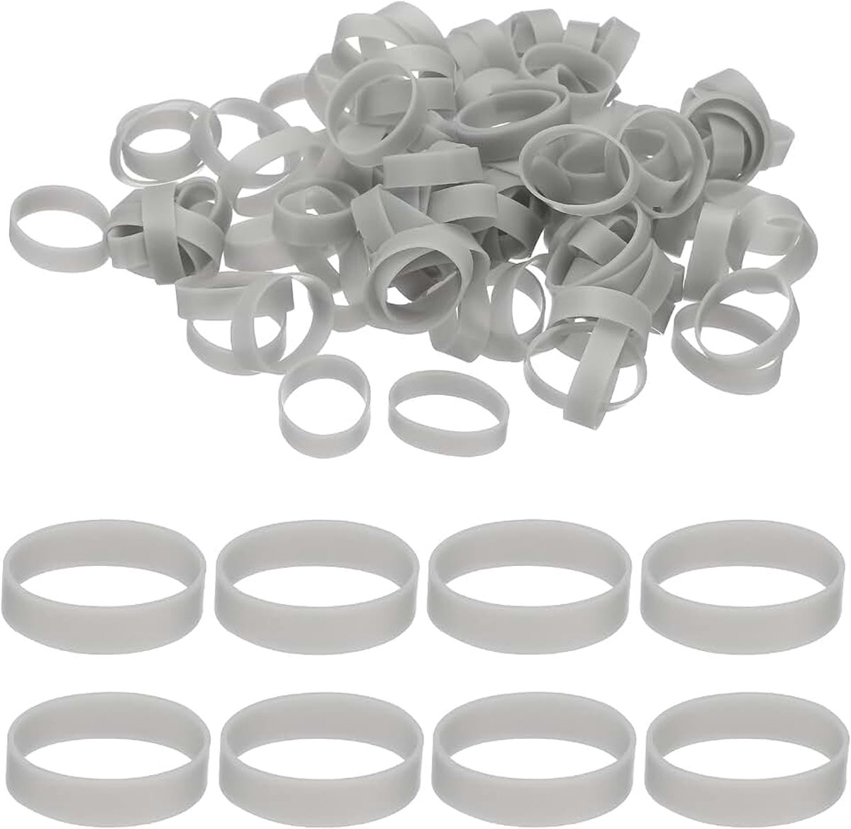 100 stuks siliconen kabelbinders, 15 mm zware kleine sterke elastiekjes, siliconen elastiekjes voor koordbeheer thuiskantoororganisatie, lichtgrijs (25 x 5 x 0,6 mm)