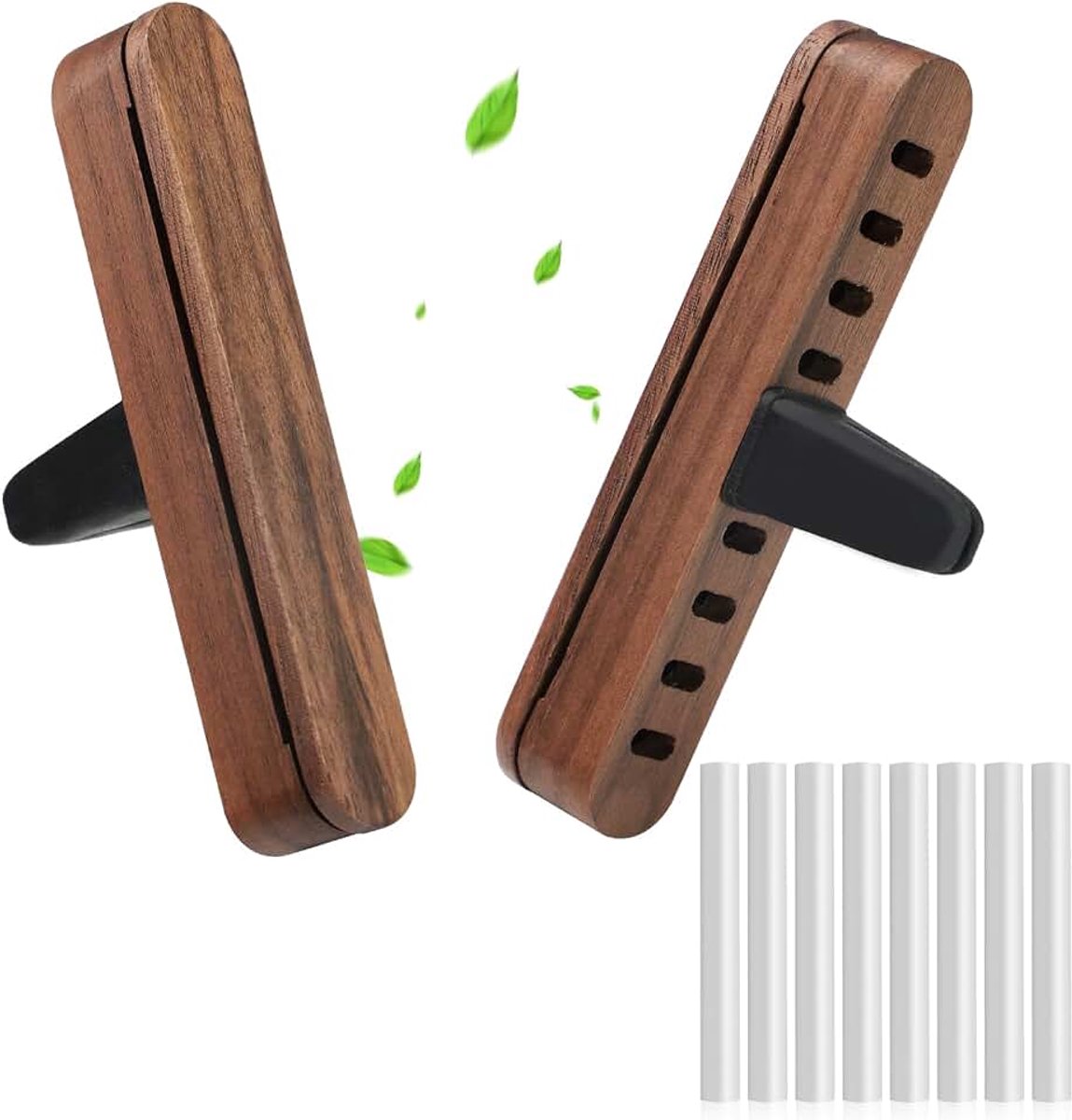 2 stuks auto-ventilatieclip hout, houten autodiffuser voor etherische oliën, inclusief 8 navulverpakkingen, auto-accessoires interieur voor auto-ventilatiesleuven, auto-accessoires voor meer