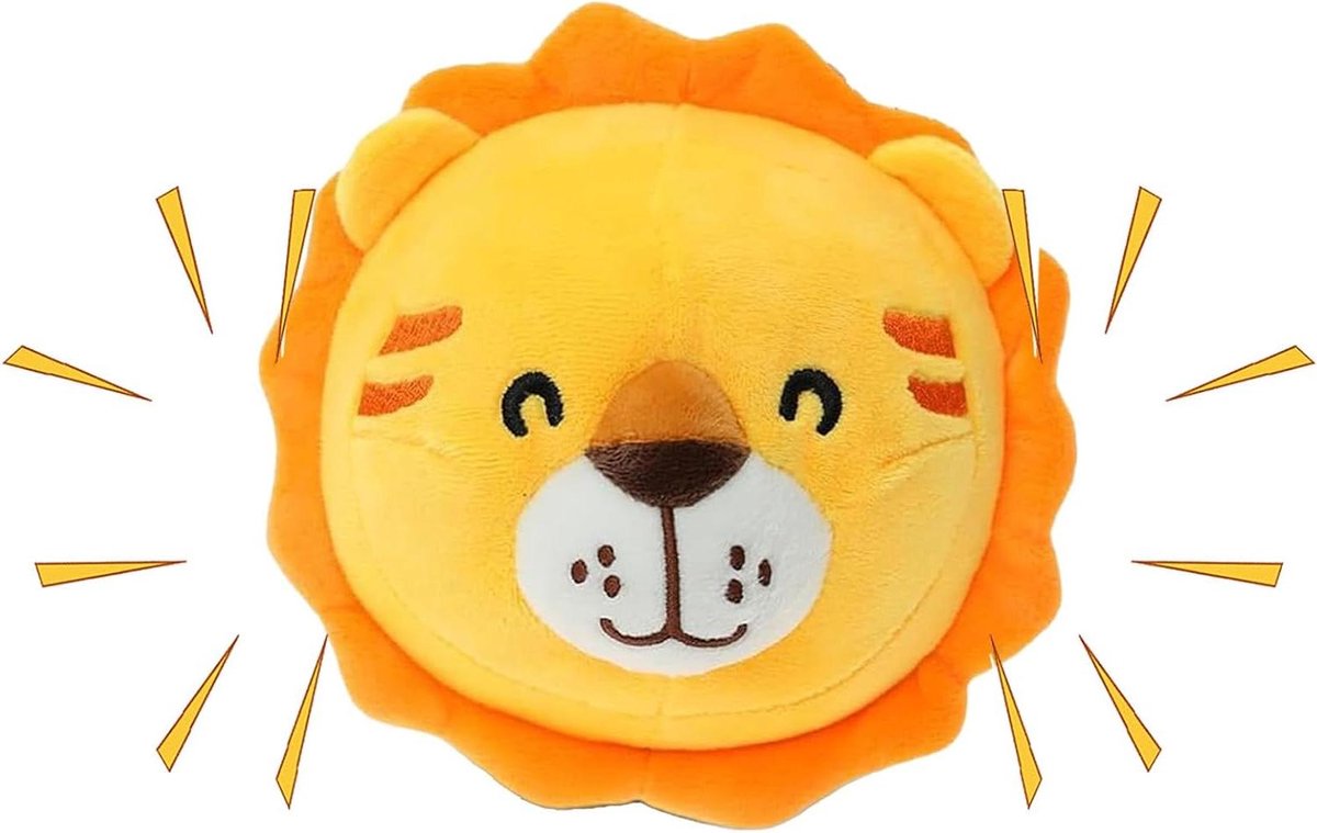 Pluche Stuiterbal - Hondenbal Interactief - Huisdieren Vermaken - Zelfbewegend Geluid - 16 cm - Leeuw