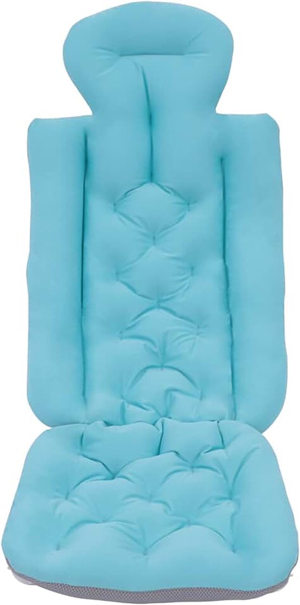 Badkussen, badmat, 113 x 40 cm, waterdicht badkussen, badkussen met 10 zuignappen, nekkussen, geschikt voor binnen en badkamer, blauw