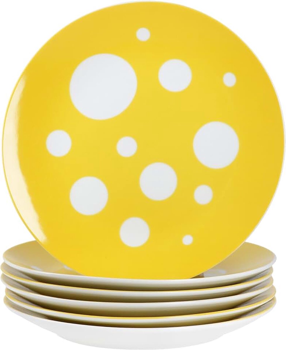 Taartborden, wit porseleinen ontbijtborden met stippen voor 6 personen, kleine borden voor salade, dessert, fingerfood enz.