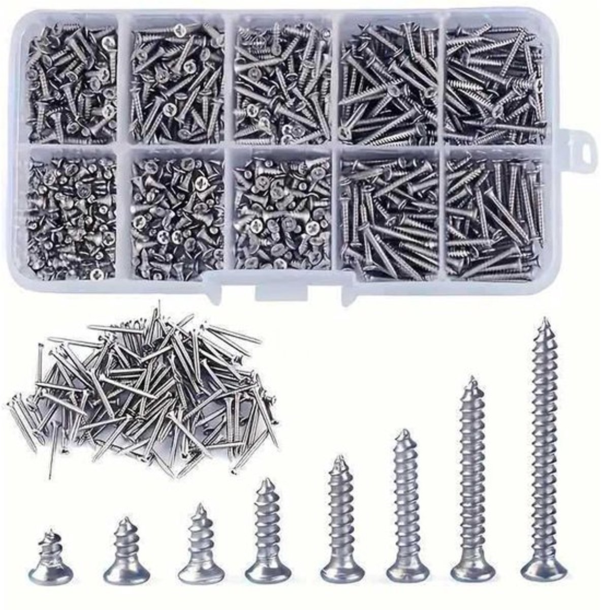 Schroevenset - 800 stuks - Met opbergdoo - Assortimentdoos - Metrisch - Inbus Bolkop Schroeven - RVS - Zilver
