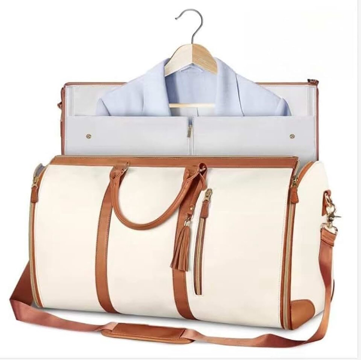 Carry on Garment Bag voor Vrouwen, Lederen Kledingtassen voor Reizen met Schoenentas 2 in 1 Hangende Koffer Pak Tas voor Vrouwen Reistassen voor Vrouwen Duffle Bag Kledingtas (WIT)