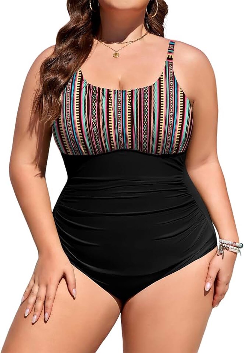 Heekpek Badpak voor dames, grote maat, buikweg, eendelig, badmode, badpak, grote buste, U-vormige hals en rug, plus size zwempak