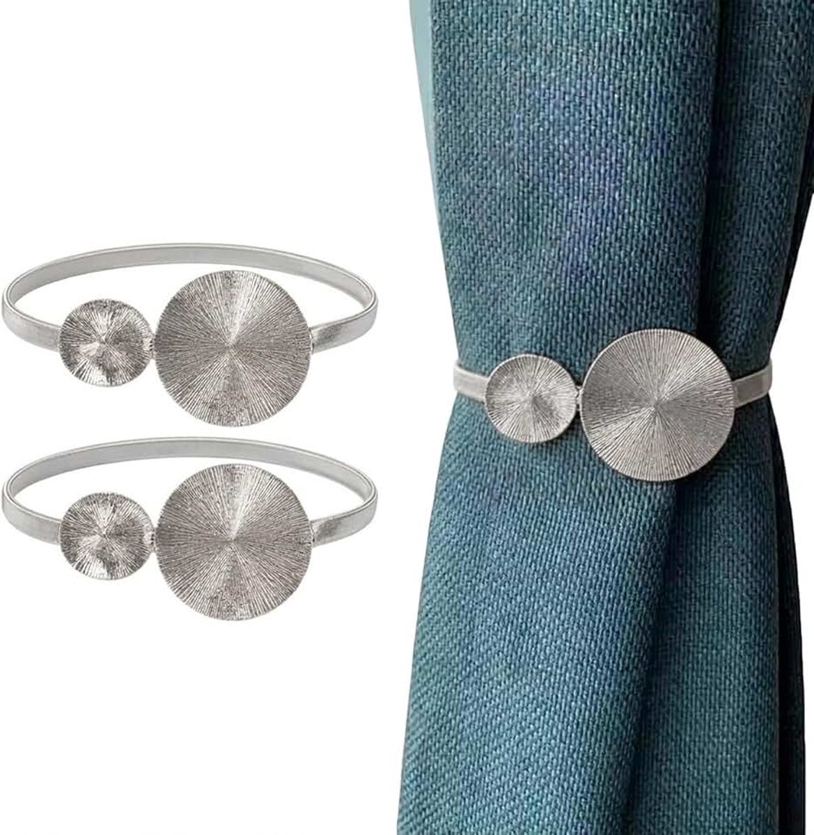 Set van 2 gordijnbinderruggen - 12 stijlopties - verstelbare gordijnhouders voor touw, metalen gordijngesprikklemmen voor thuis, hotel, kantoor, raamgordijn (zilver - lotusblad)