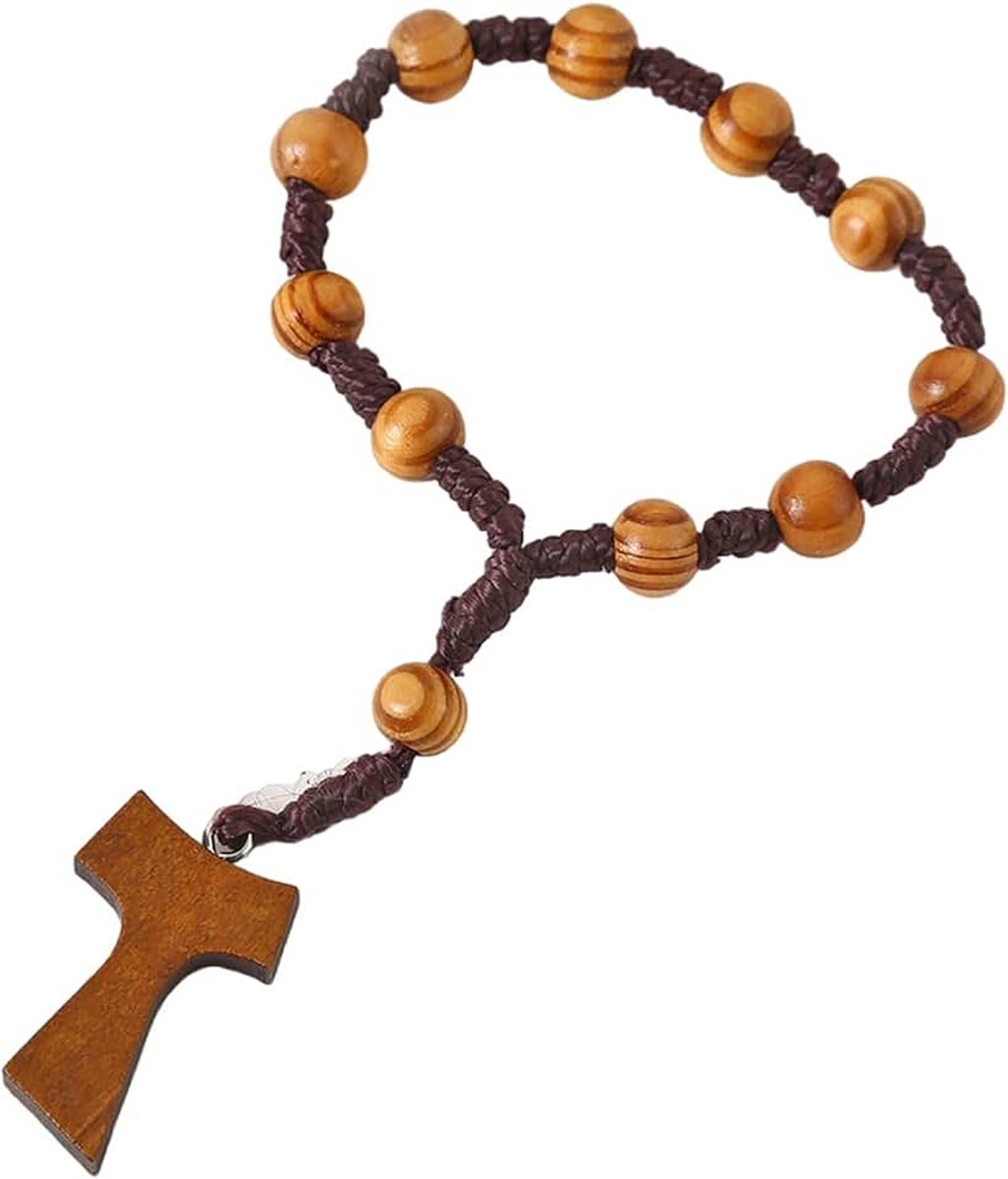 Kralen met 8 mm kralen en kruishanger voor gebedsmediteit, elegante rozenkranskralen van houtnerf