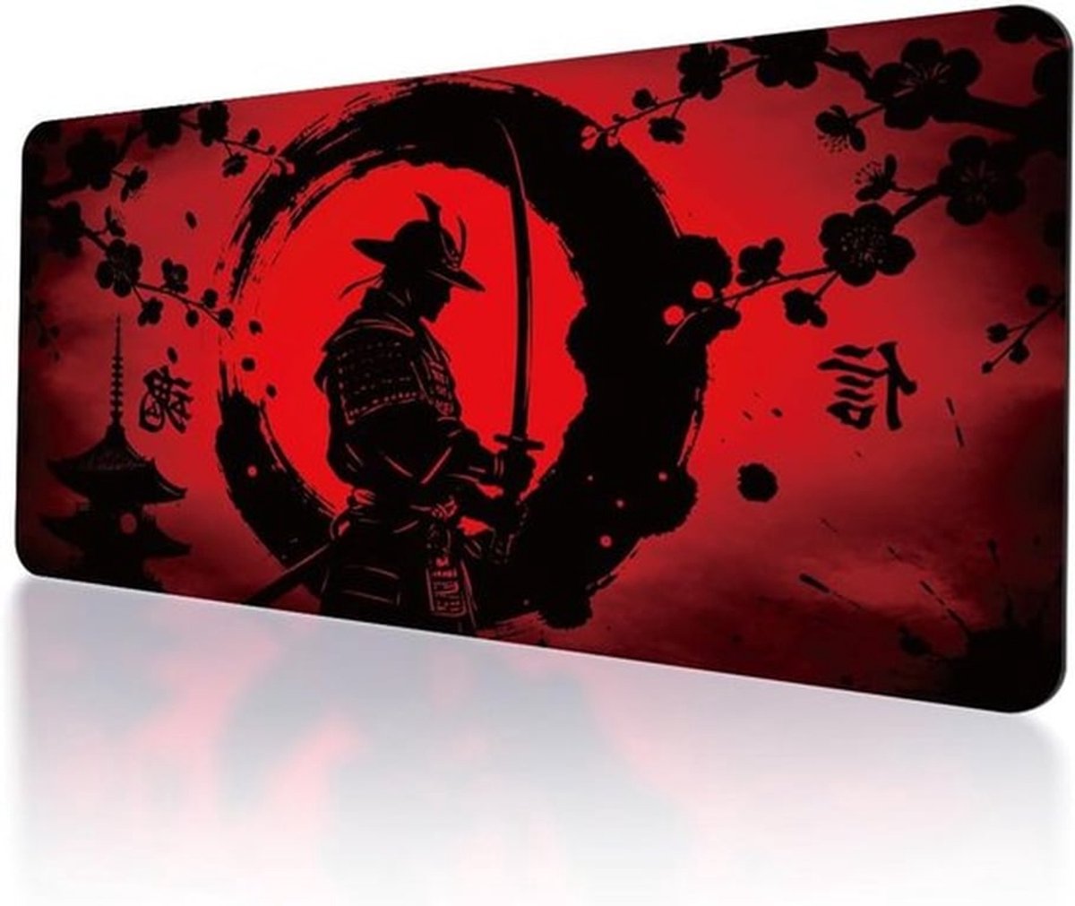 Japanse stijl bureauonderlegger voor toetsenbord en muis, antislip gaming-muismat, 40 x 80 cm, ideaal voor computer en laptopgebruik, rood design