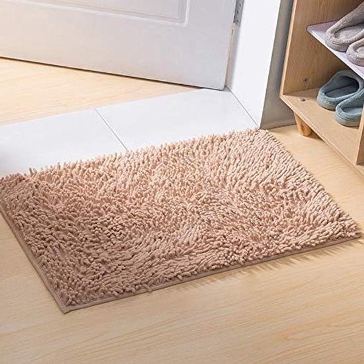 Microfiber Shaggy badmat voor badkamer en slaapkamer, super absorberend en antislip, 60 x 40 cm, kaki
